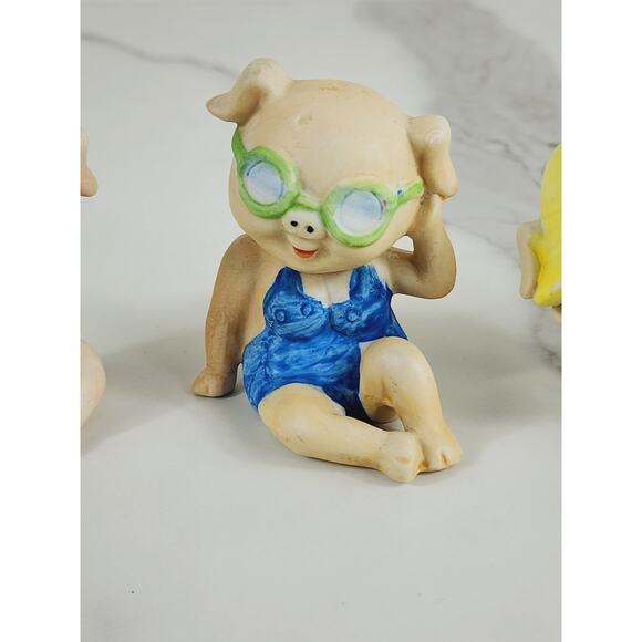 Enesco Pigs in Bikinis Mini Piggy Piglet Figurine 3" Ceramic 80s Pig Lover x3 - Picture 3 of 14
